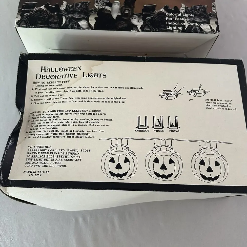 2 Sets Vintage 7 Halloween Blow Mold Pumpkin String Lights 1992